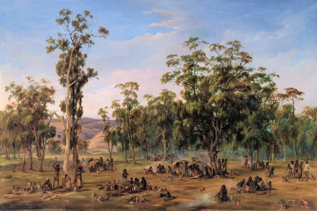 Um acampamento aborígine perto do sopé de Adelaide de Alexander Schramm