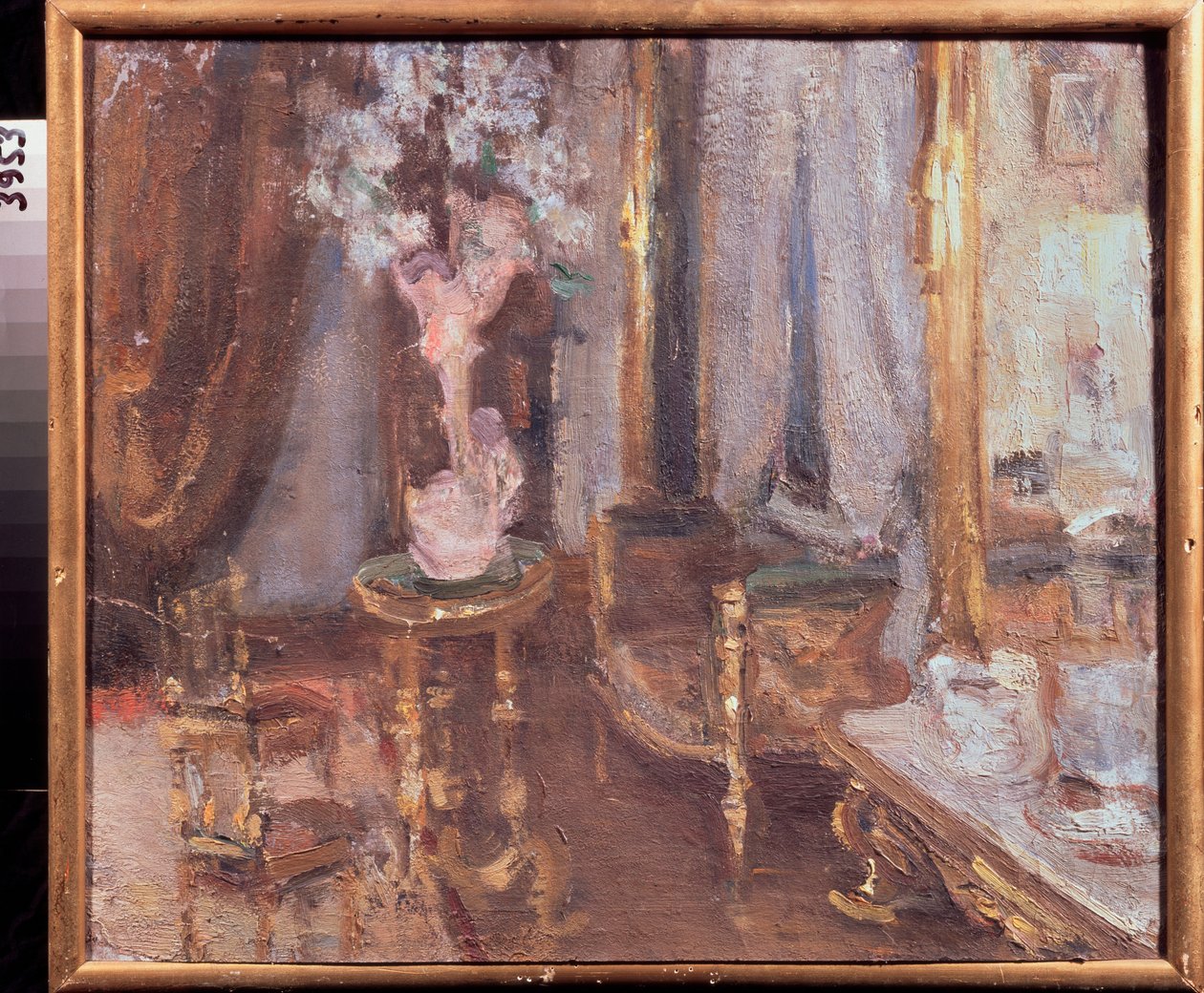 Soir dans une chambre (Noite numa sala) - Oeuvre de Alexander Valentinovich Sredin (Sredine) (1872-1934), huile sur carton - Art russe, fin 19-debut 20 siecle, modernismo - Museu de Arte Estadual Regional I Pozhalostin, Riazan (Russie) de Alexander Sredin