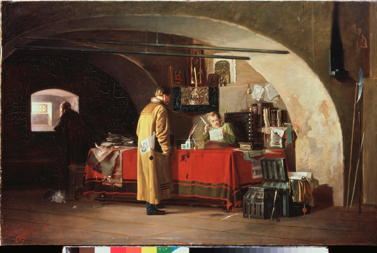 Um escritório em Moscovo - Pintura de Alexander Stepanovich Yanov (1857-1918), óleo sobre tela de Alexander Stepanovich Yanov