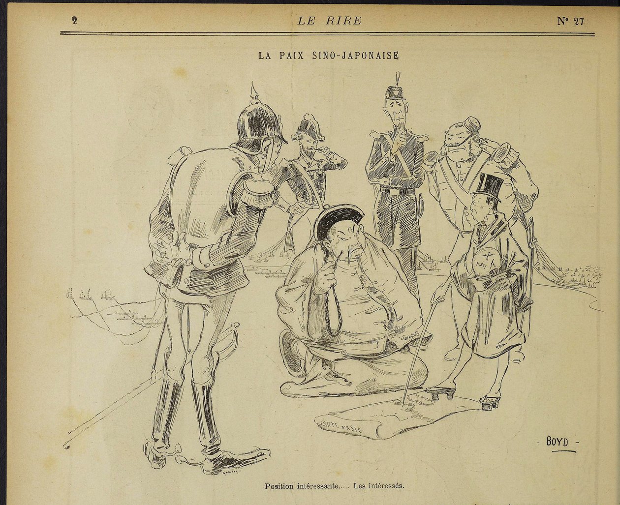 Paz sino-japonesa, posição interessante. Os interessados. De: The Laughter, 11 de maio de 1895, 1895. de Alexander Stuart Boyd