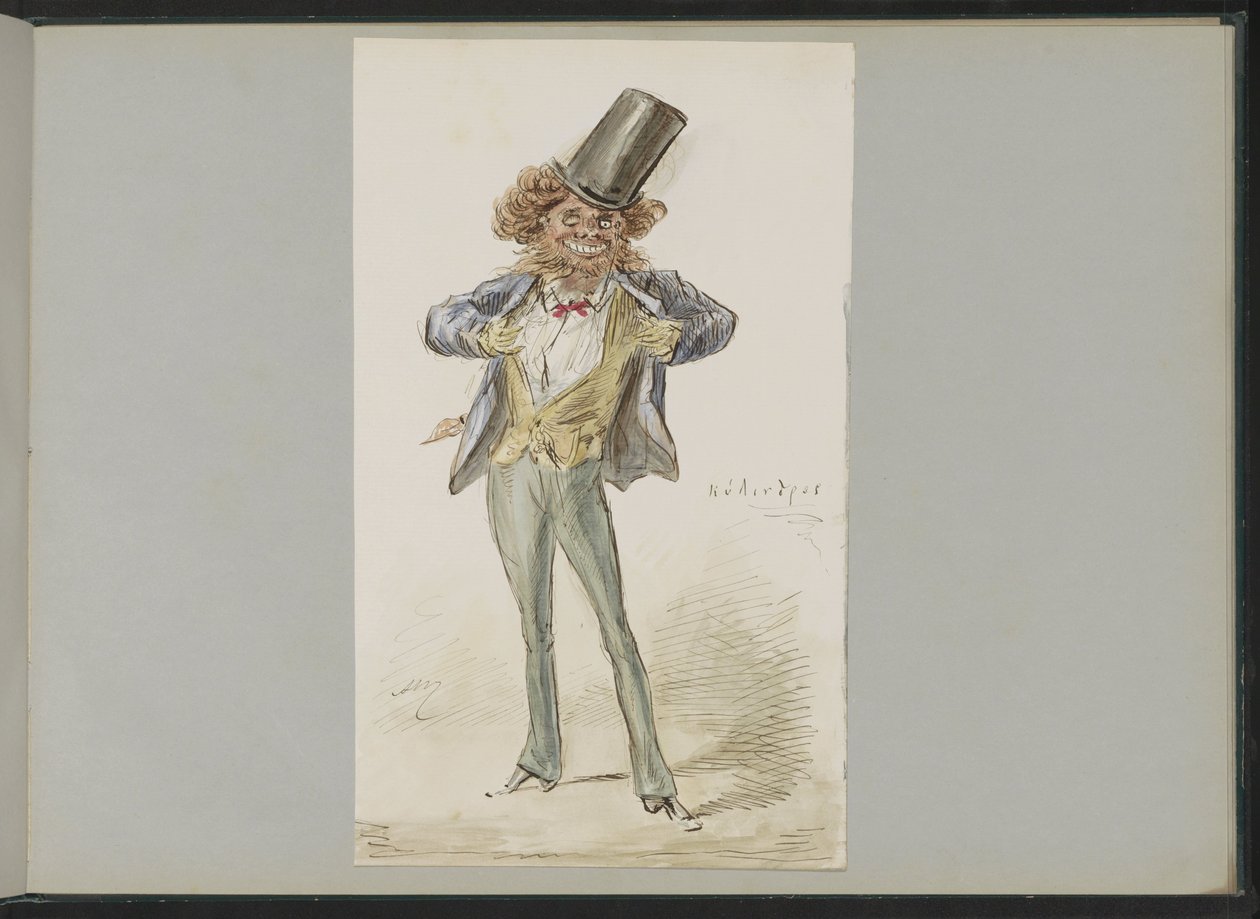 Figura caricaturada usando um chapéu de bowler de Alexander Ver Huell