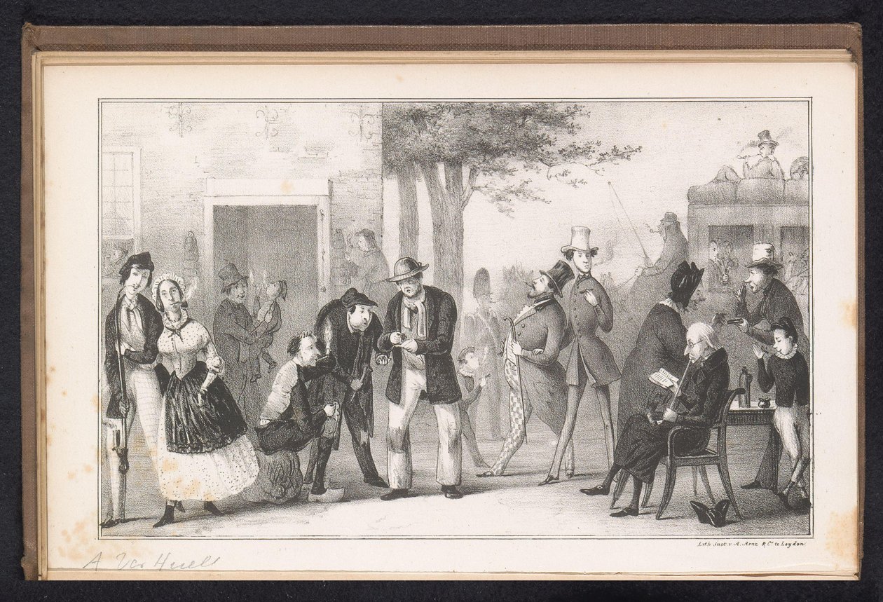 Desenho animado em Leiden Student Almanac, 1843
A erva Nicotiana (título sobre o objecto) de Alexander Ver Huell