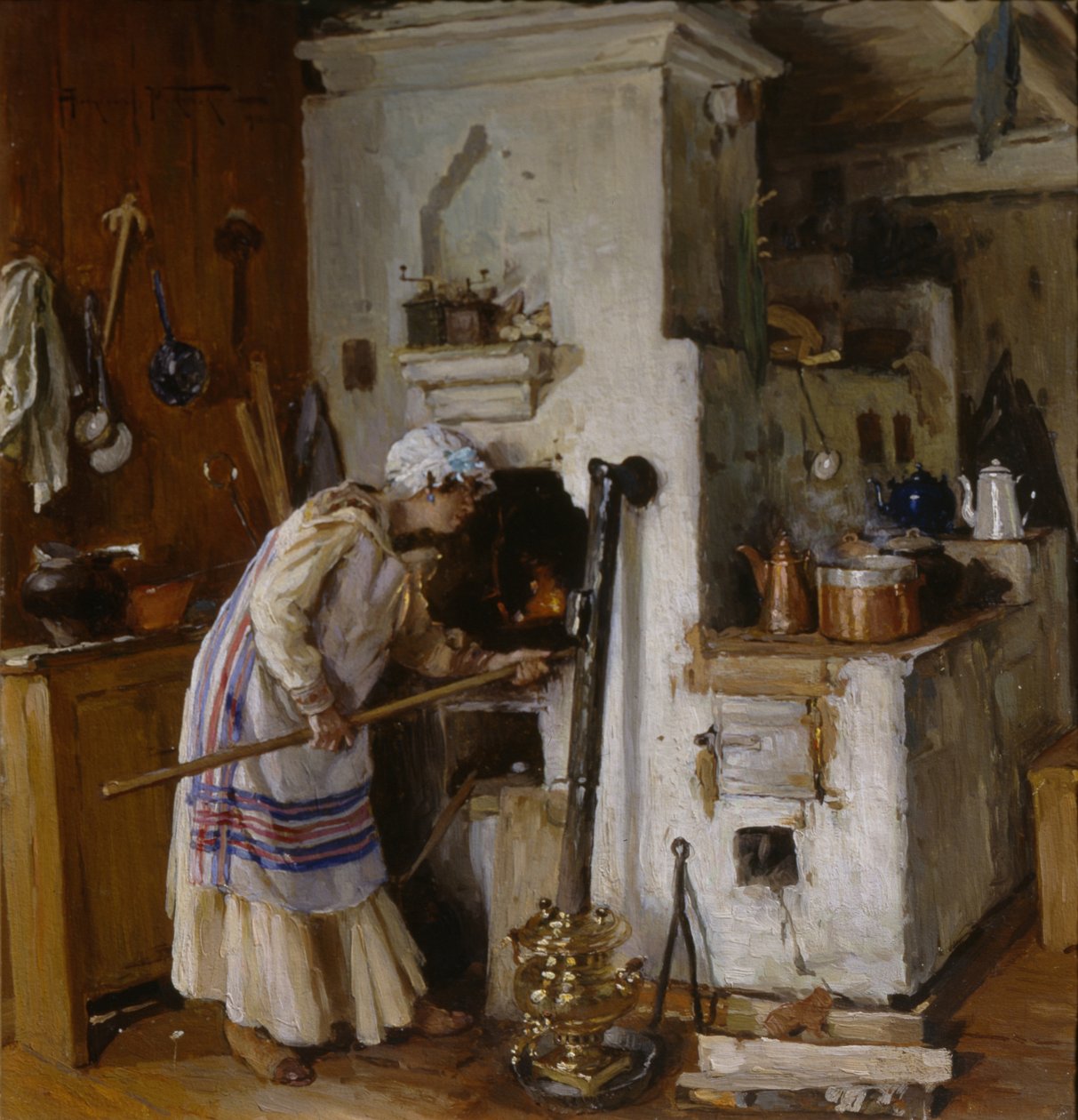 Um novo desafio em casa. No fogão, 1918 de Alexander Vladimirovich Makovsky