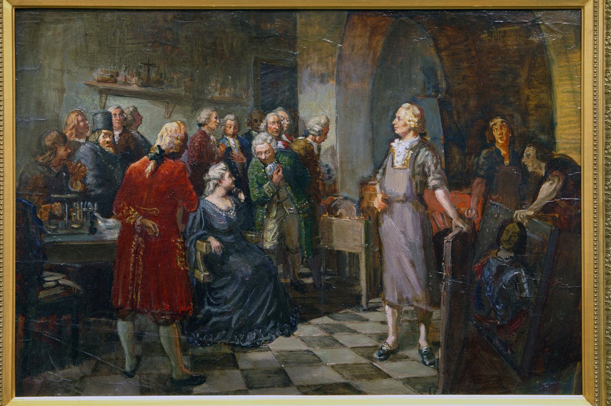 Imperatriz Elizabeth da Rússia visitando M.Lomonosov de Alexander Vladimirovich Makovsky