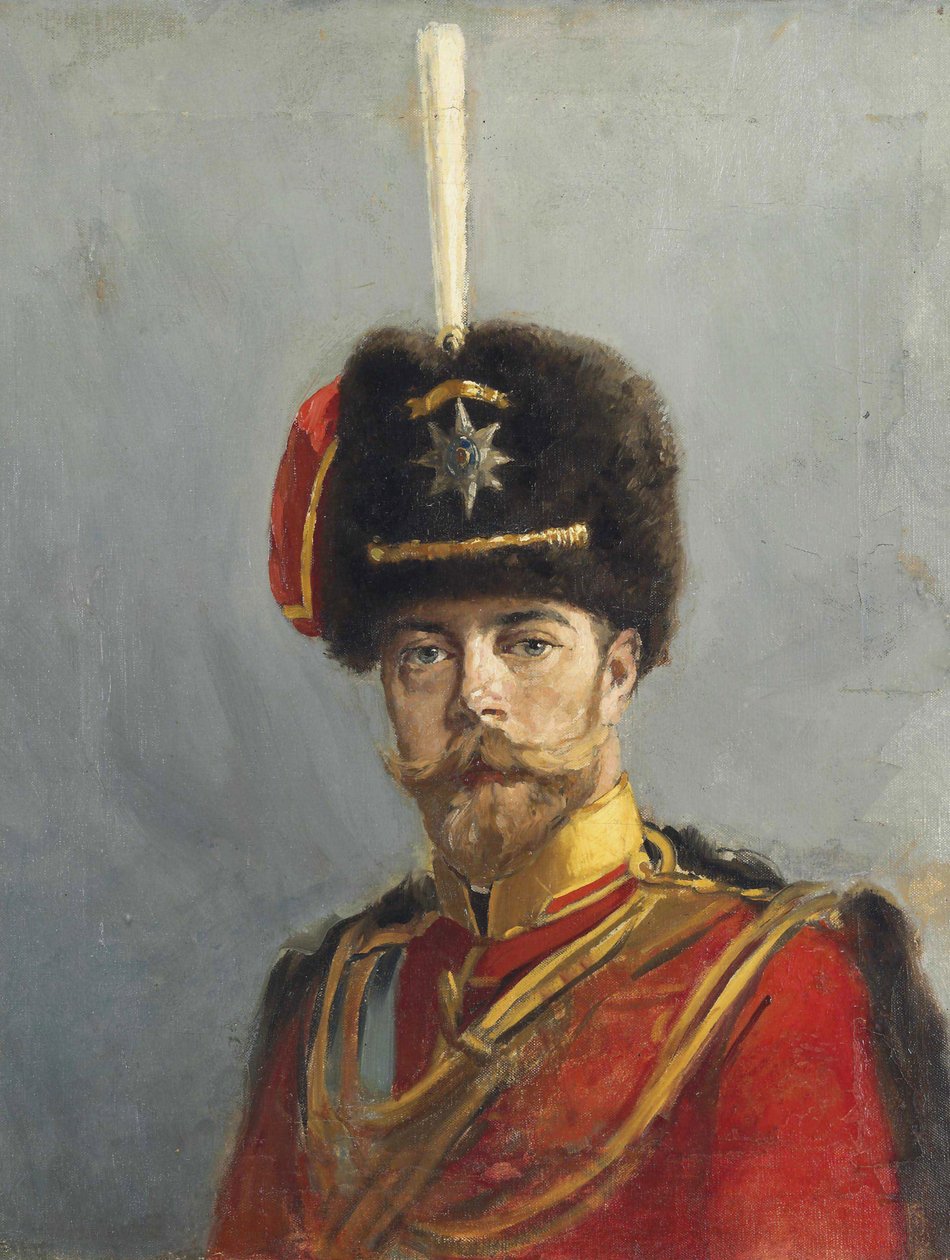 Retrato do Imperador Nicolau II (1868-1918) de Makovsky, Alexandre Vladimirovich (1869-1924). Óleo sobre tela, c. 1907, Dimensão : 62,9x47,5. Coleção Particular de Alexander Vladimirovich Makovsky