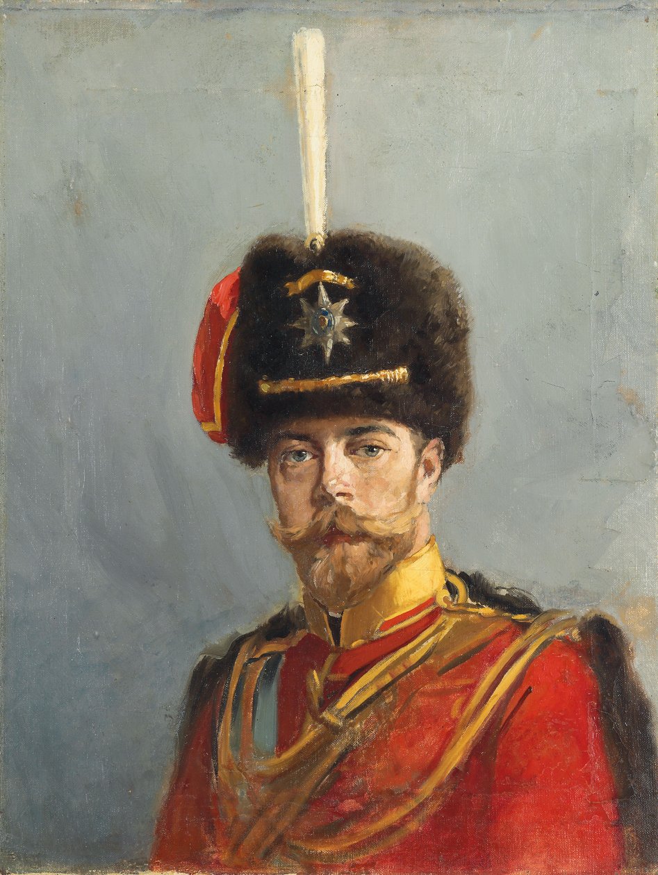 Estudo para um retrato do imperador Nicolau II, chefe do Regimento Hussar da Guarda, c.1908 de Alexander Vladimirovich Makovsky