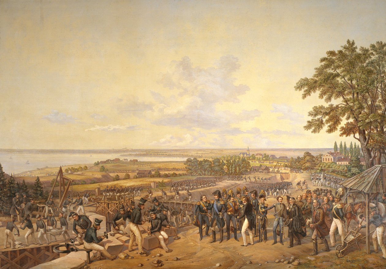 Rei Carl XIV Johan (1763-1844) da Suécia Visitando o Canal Locks em Berg em 1819, 1856 de Alexander Wetterling