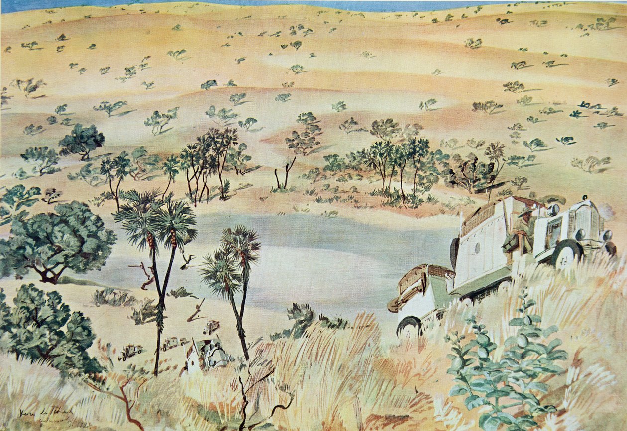Na saída de uma região de Koprê (Cuvette) de Tehad, de Desenhos e Pinturas da África, executada durante a expedição Citroen Centre Africa, segunda missão Haardt Audouin-Dubreuil, pub. Paris, 1927 de Alexander Yakovlev