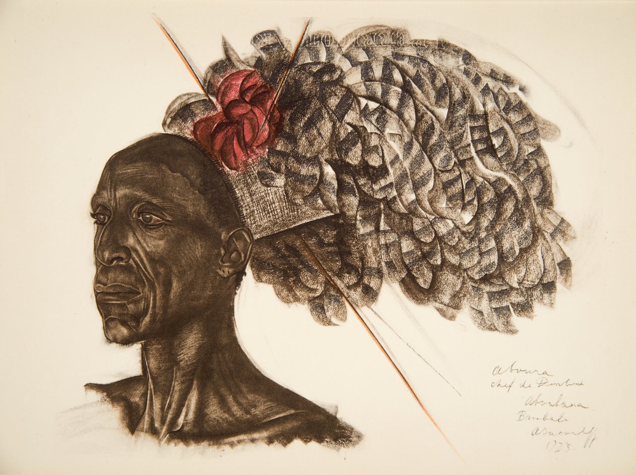 Aboura, Chefe Ababoua (Bambili), de Cartoons and Paintings of Africa, executado durante a expedição Citroen Centre Afrique, segunda missão Haardt Audouin-Dubreuil, pub. Paris, 1927 de Alexander Yakovlev