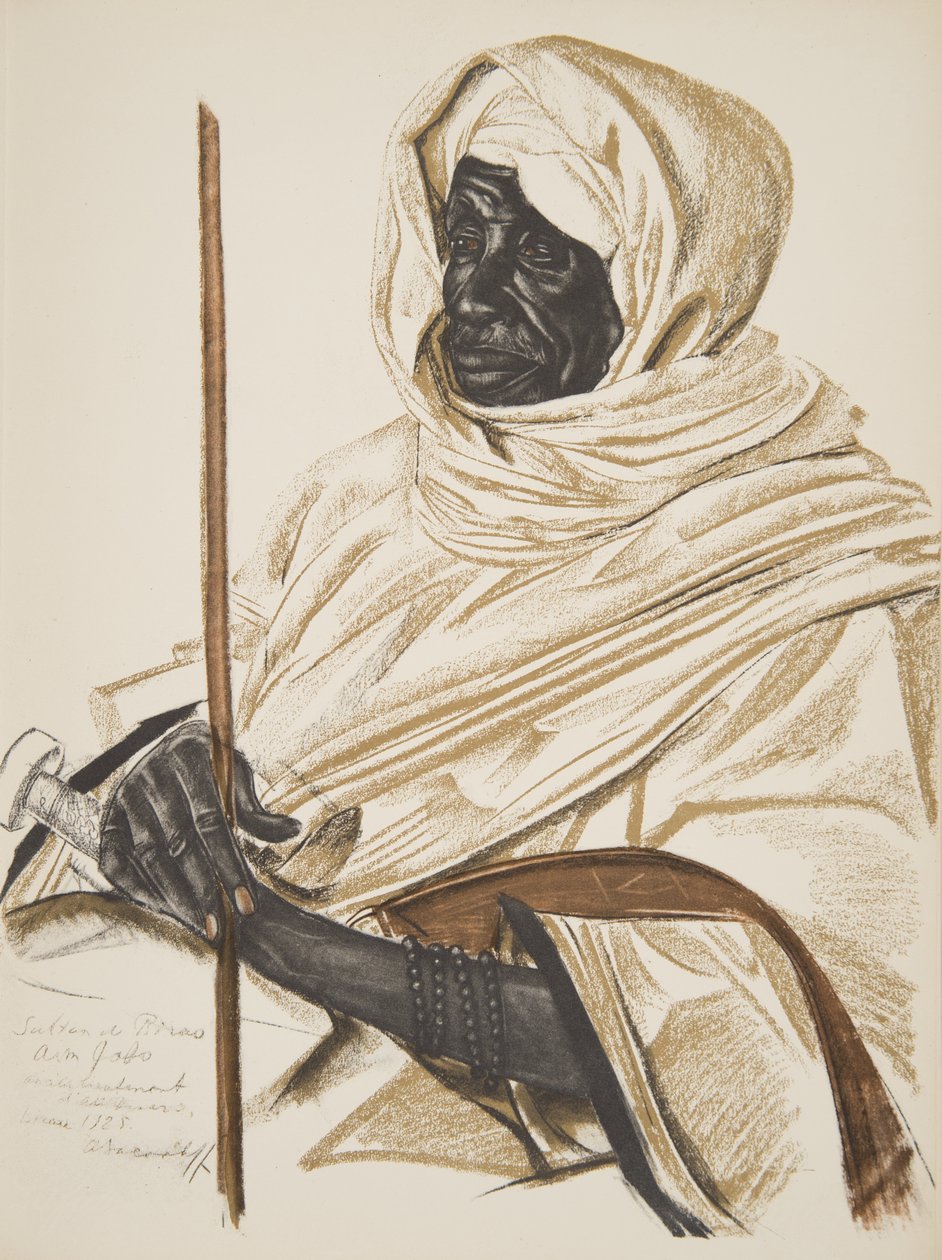 Aponte Gabo, Sultão de Birao, de Cartoons and Paintings of Africa, executado durante a expedição Citroen Centre Afrique, segunda missão Haardt Audouin-Dubreuil, pub. Paris, 1927 de Alexander Yakovlev