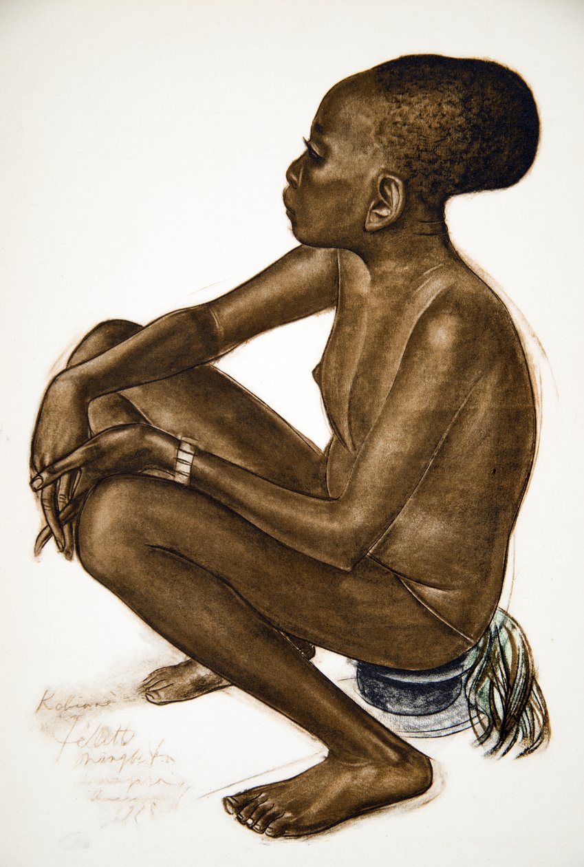 Kotiane, a menina Mangbetou (Niangara) (Haut Ouelle), de Cartoons and Paintings of Africa, executada durante a expedição Citroen Centre Afrique, segunda missão Haardt Audouin-Dubreuil, pub. paris, de Alexander Yakovlev
