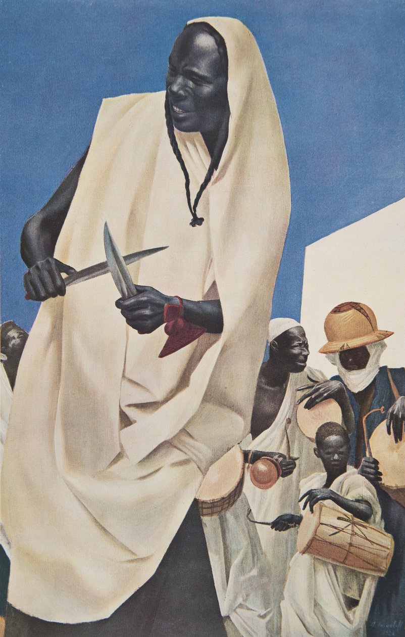 A Dança Kuli-Kuta (Niamey) Paródia dos antigos sacrifícios humanos do Dahomey), de Desenhos e Pinturas da África, executada durante a expedição da Citroen Central Africa, segunda missão Haardt de Alexander Yakovlev