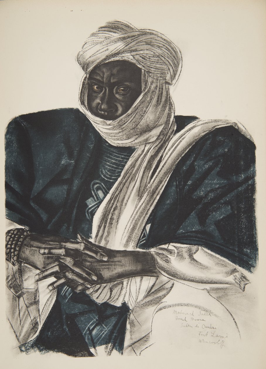 Mohamed Salek, conhecido como Doud Moura, Sultão de Ouadai (Fort Lamy), de Desenhos e Pinturas da África, executado durante a expedição Citroen Centre Afrique, segunda missão Haardt Audouin-Dubreuil, pub. de Alexander Yakovlev