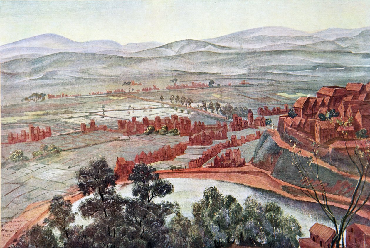 Tananarive, vista do Palácio da Rainha, de desenhos animados e pinturas na África, executado durante a expedição Citroen Centre Afrique, segunda missão Haardt Audouin-Dubreuil, pub. Paris, 1927 (cor l de Alexander Yakovlev