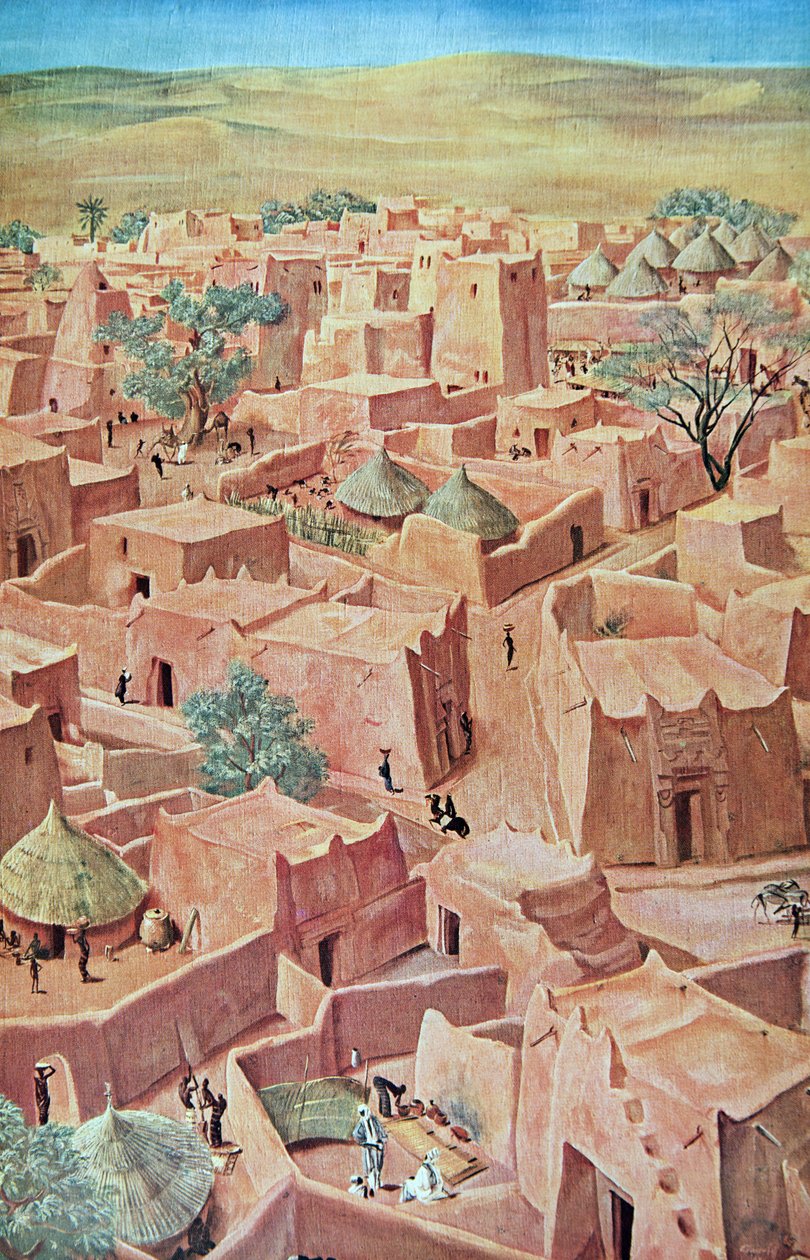 Zinder, de Desenhos e Pinturas da África, executado durante a expedição Citroen Centre Afrique, segunda missão Haardt Audouin-Dubreuil, pub. Paris, 1927 de Alexander Yakovlev