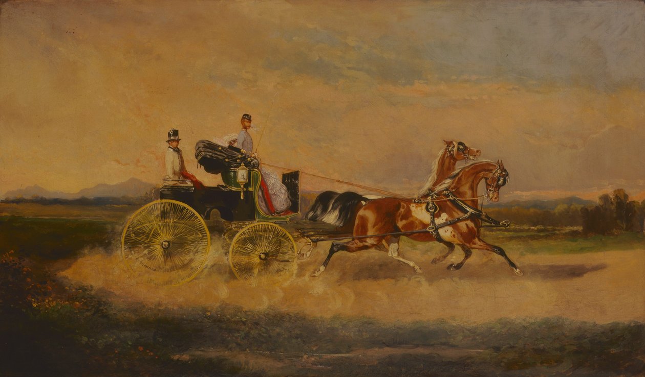 Imperador Franz Joseph I da Áustria dando um passeio com seu faetonte, 1864. de Alexander von Bensa