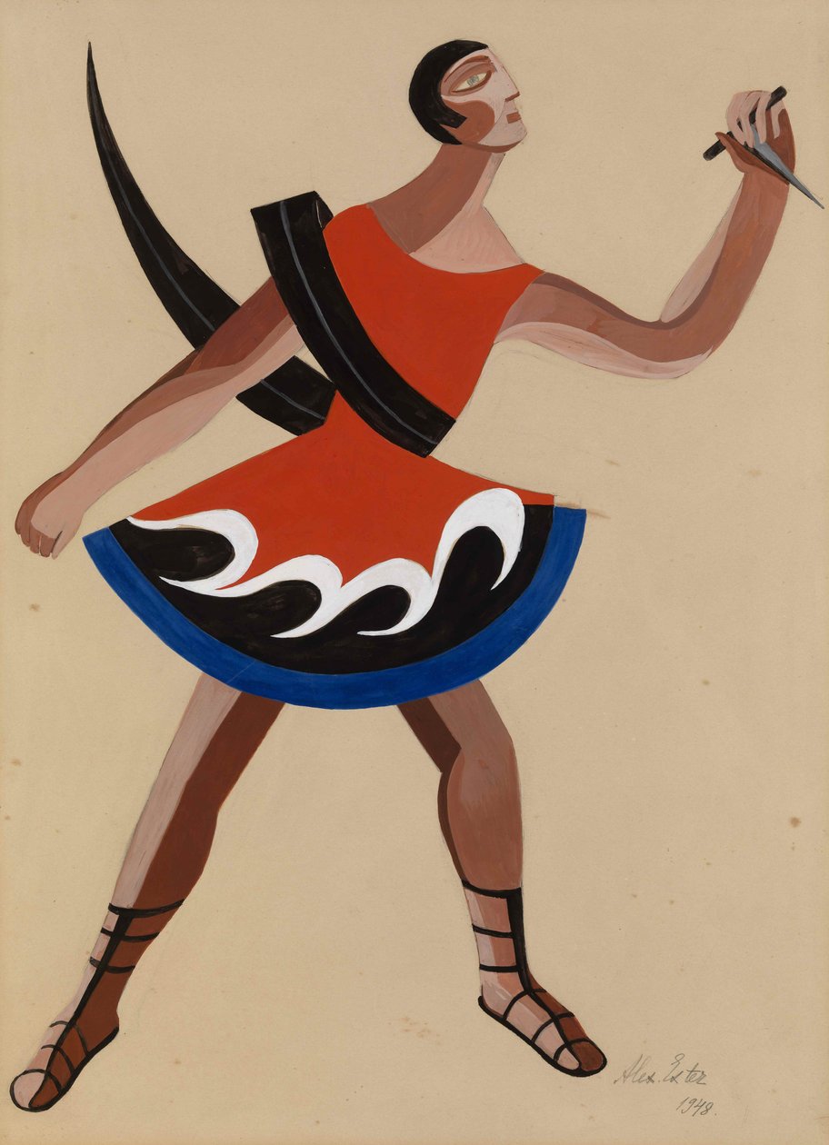 Figurino para a peça As mulheres fenícias de Eurípides, 1948 de Alexandra Alexandrowna Exter