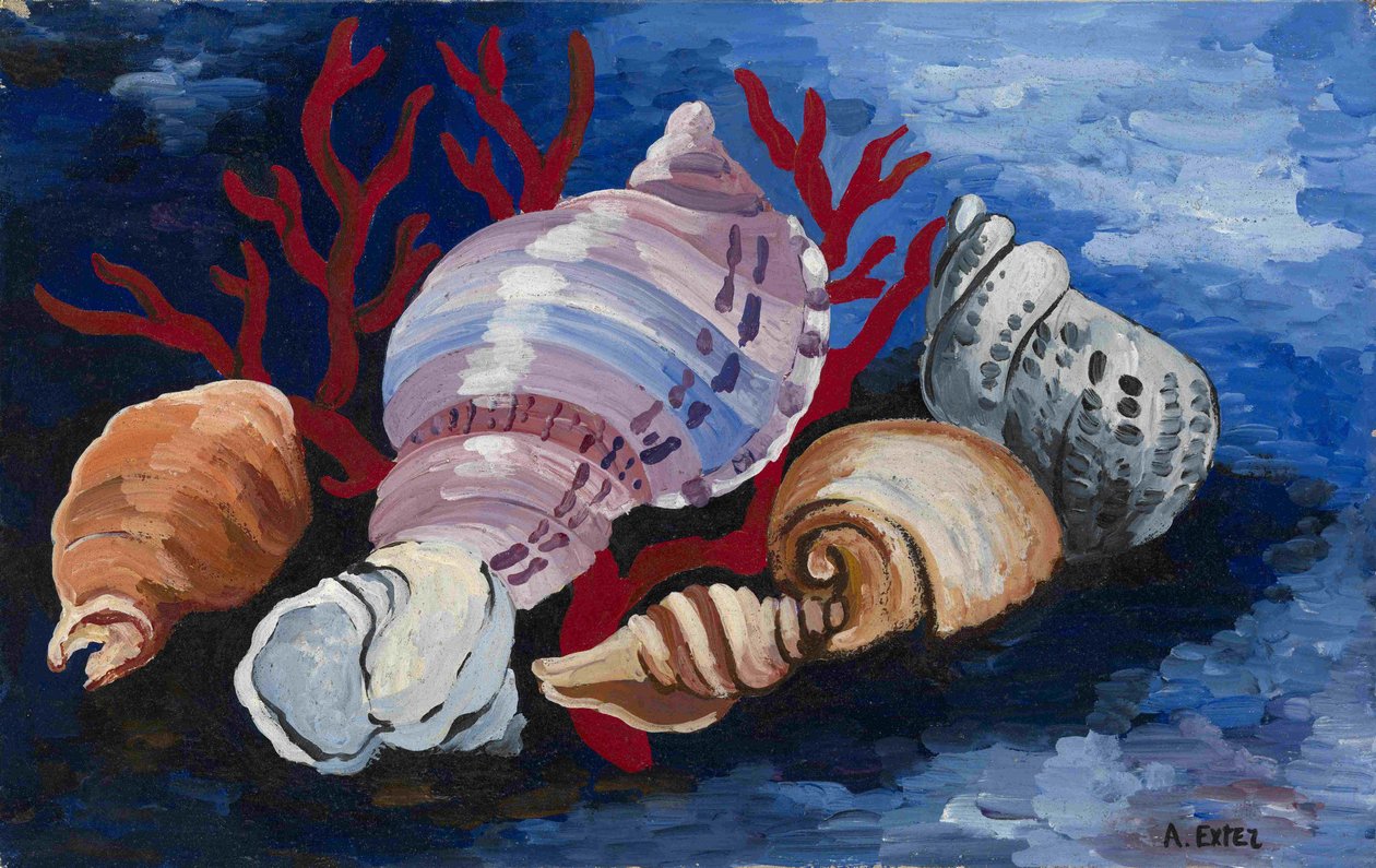Ainda vida com conchas do mar, ca 1928 de Alexandra Alexandrowna Exter