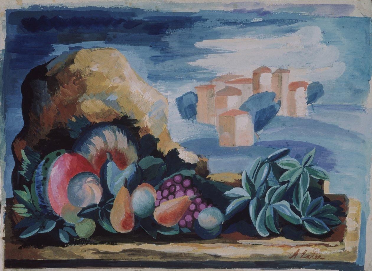 Ainda vida com uma paisagem, década de 1930 de Alexandra Alexandrowna Exter