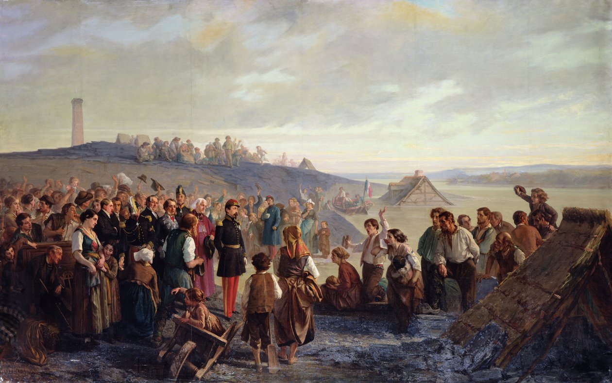 Napoleão III visitando as pedreiras de ardósia de Angers, 1856 de Alexandre Antigna
