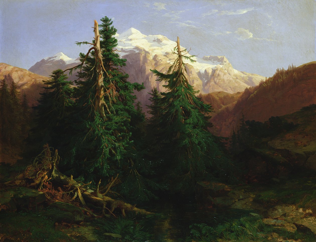 Geleira, Rosen Lanigletscher, 1854 de Alexandre Calame
