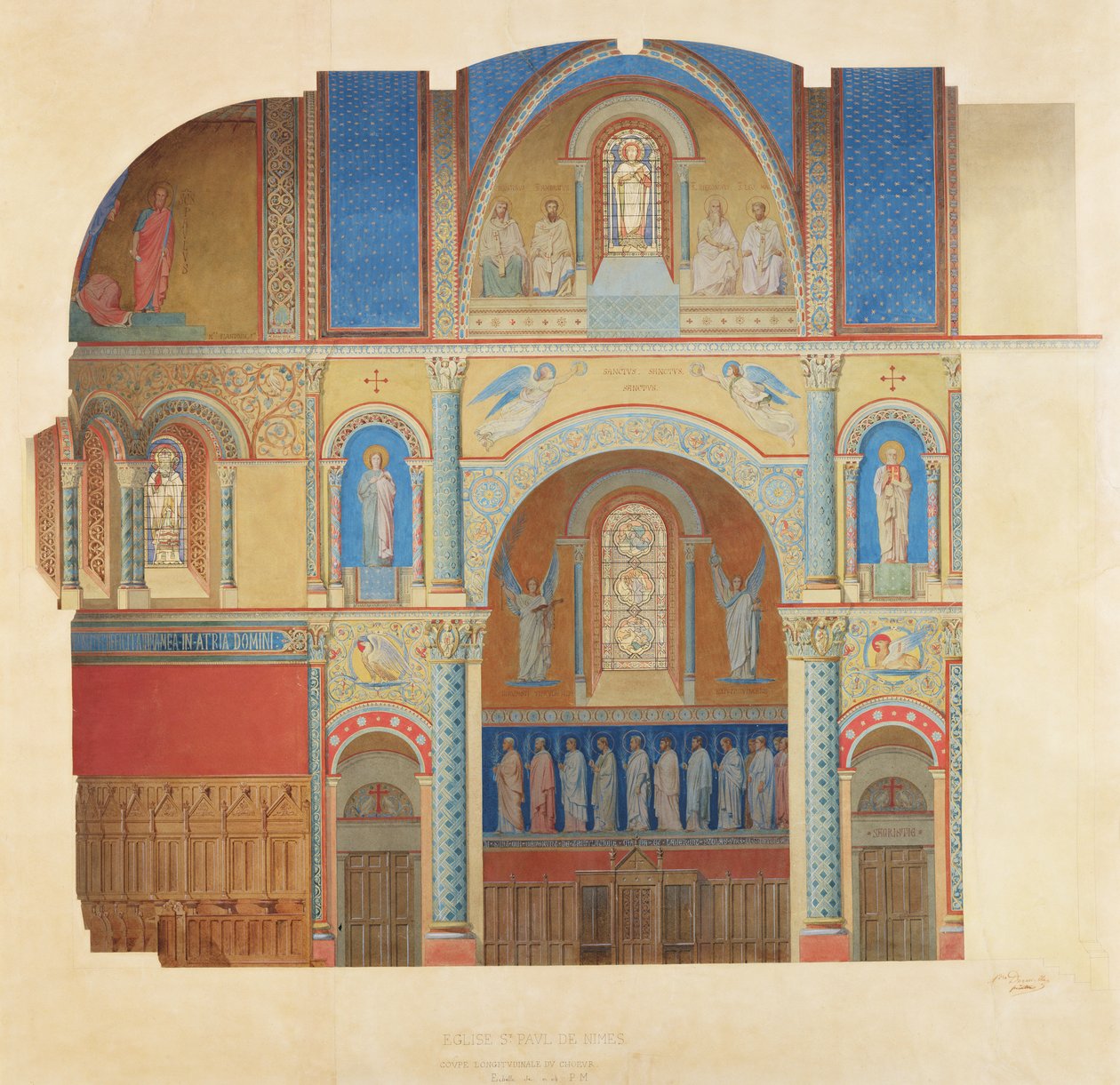 Igreja de São Paulo, Nimes, corte longitudinal do coro de Alexandre Dominique Denuelle