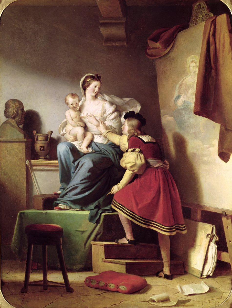 Raphael Ajustando a Pose de seu Modelo por sua Pintura da Virgem e Criança de Alexandre Evariste Fragonard