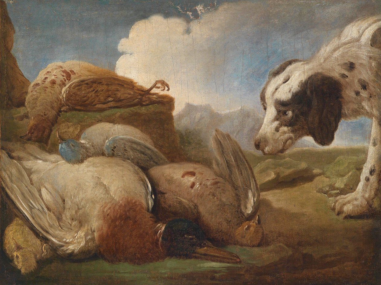 Um, caça, cão, cheirando, sucesso, wildfowl de Alexandre Francois Desportes