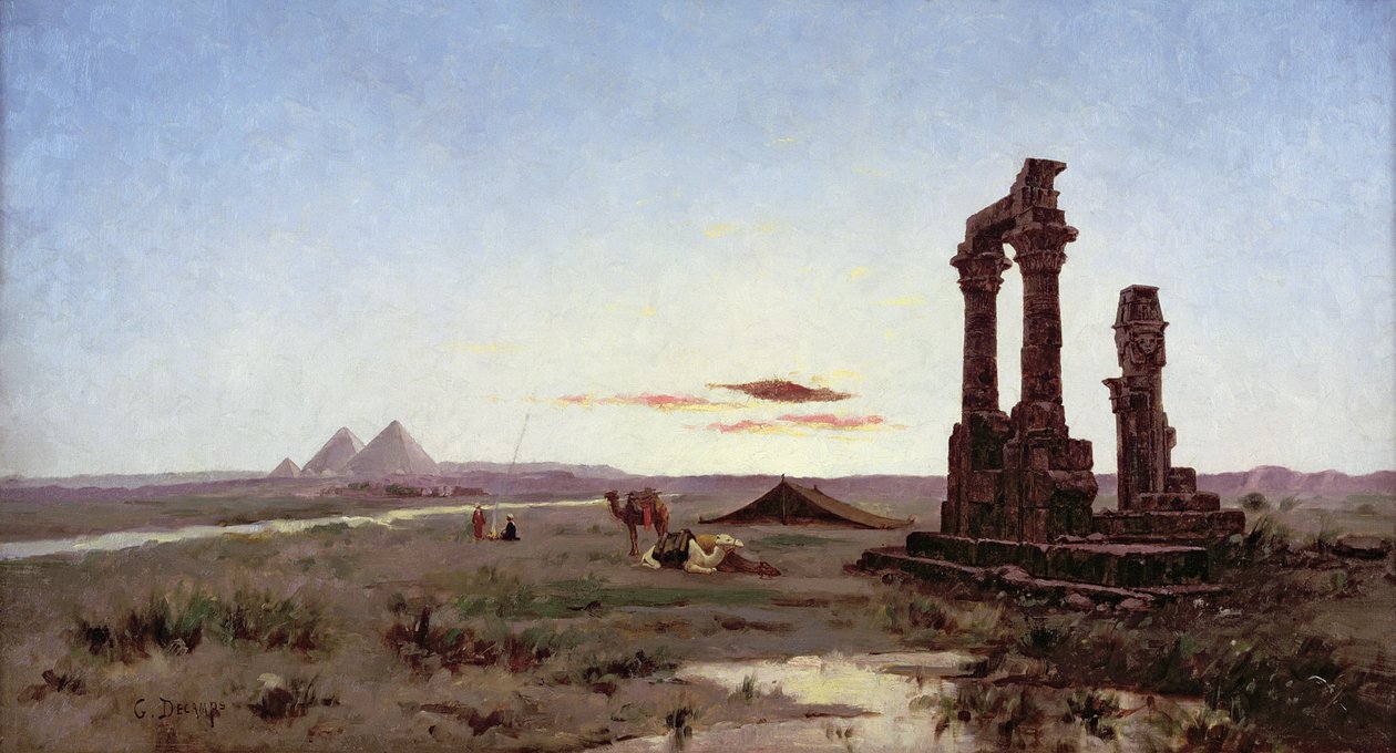 Um acampamento beduíno por um templo arruinado de Alexandre Gabriel Decamps