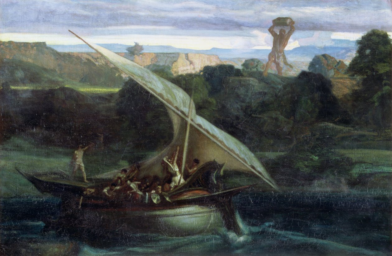 Polifemo atacando marinheiros em seu barco, 1855 de Alexandre Gabriel Decamps
