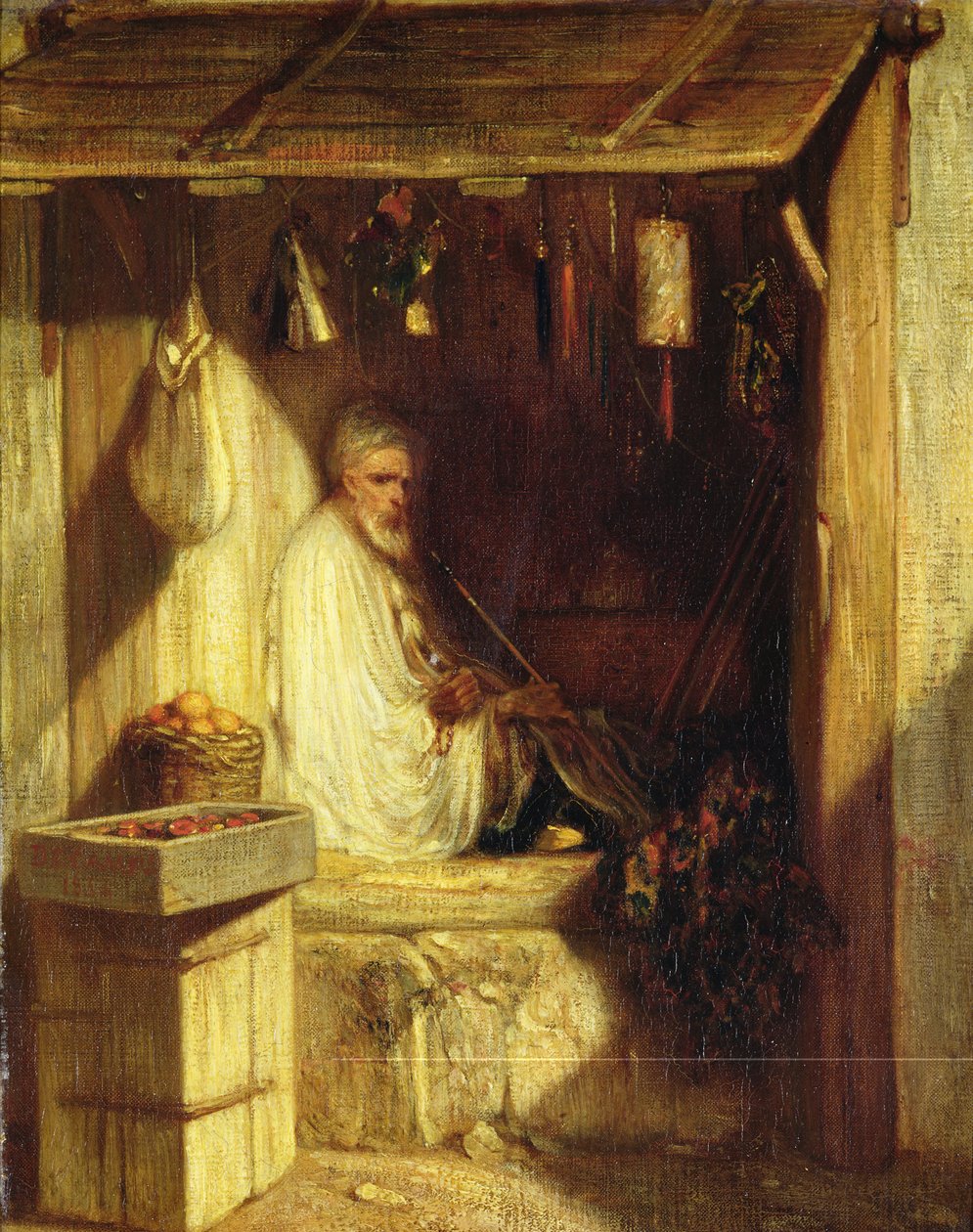 Comerciante turco fumando em sua loja, 1844 de Alexandre Gabriel Decamps