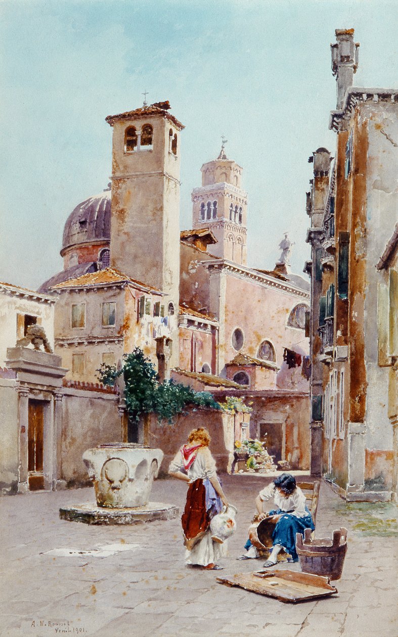 Uma Piazza em Veneza, 1901 (wc no papel) de Alexandre Nicolaievitch Roussoff