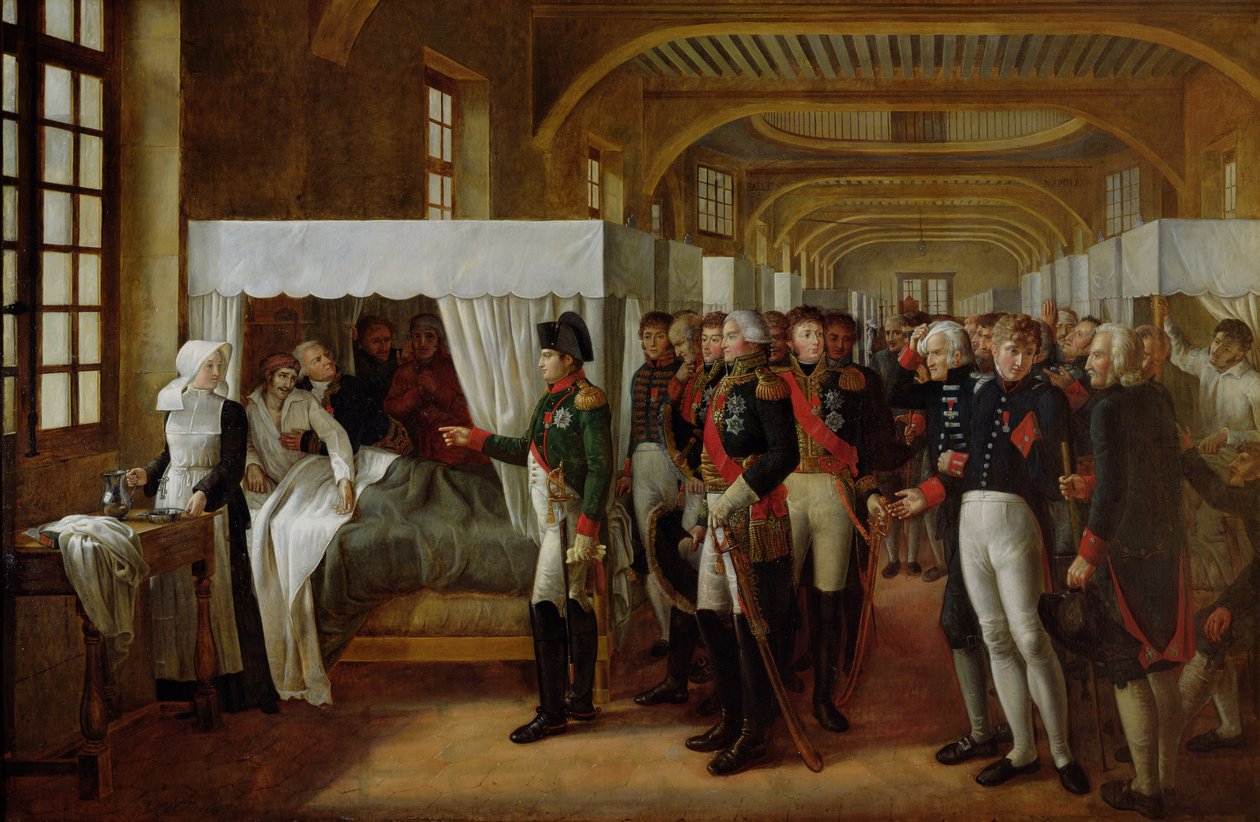 Napoleão visitando a enfermaria de Invalides em 11 de fevereiro de 1808, 1809 de Alexandre Veron Bellecourt