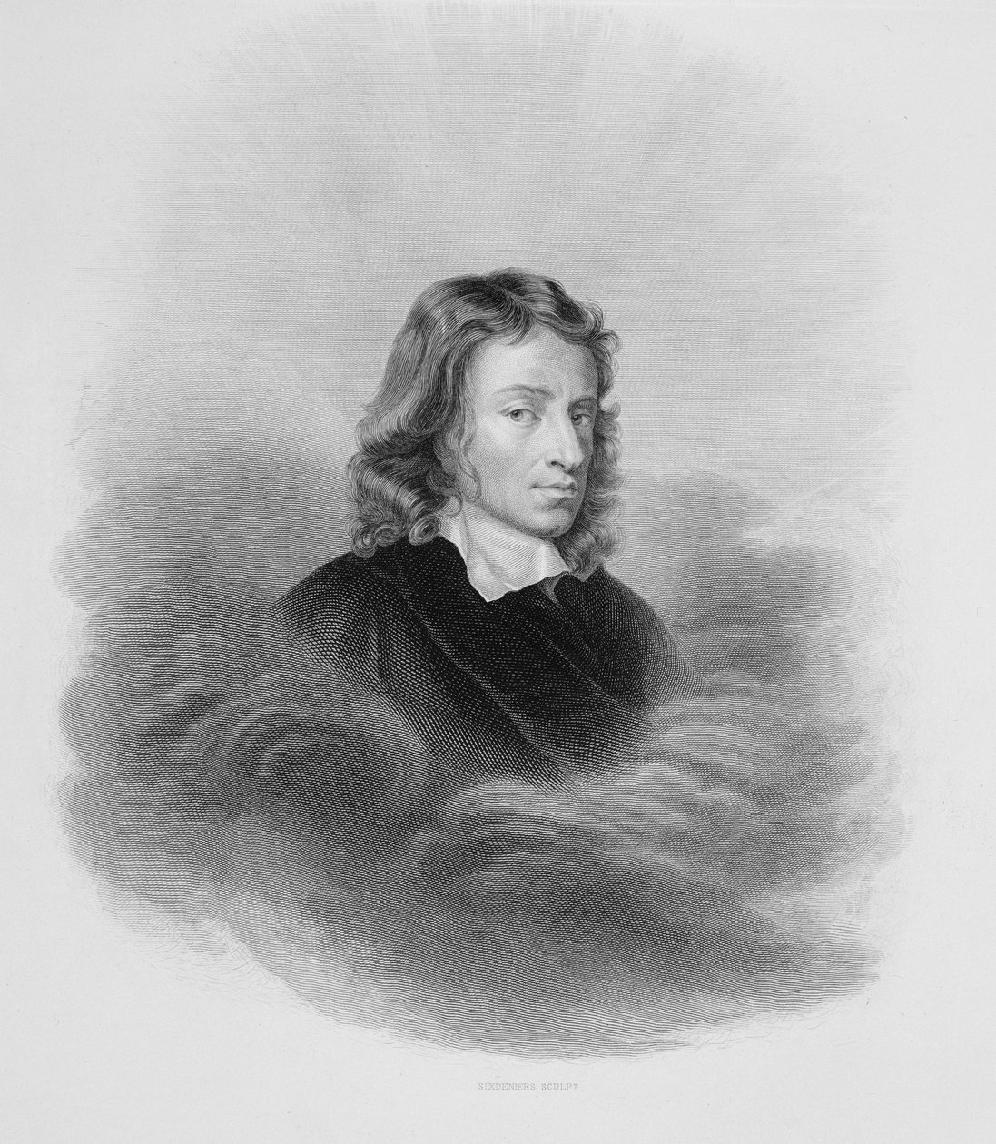 Retrato de John Milton (1608-74) gravado pelo artista de Alexandre Vincent Sixdeniers