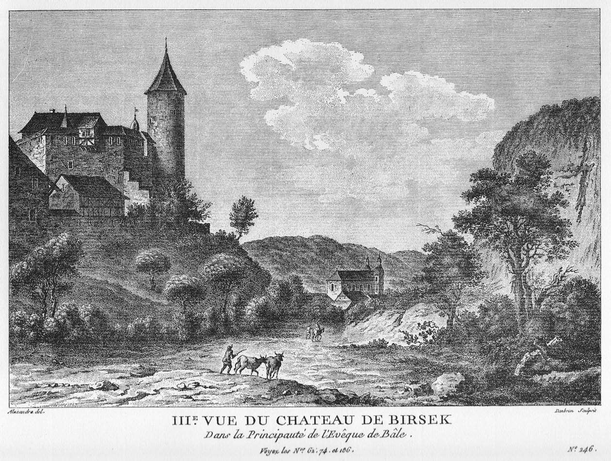 Terceira visão do Chatle of Birseck no Prince-Biſhopric de Basileia. Gravura de cobre por Jean Danbrun depois de um desenho de Alexandre de Alexandre, Jean Danbrun