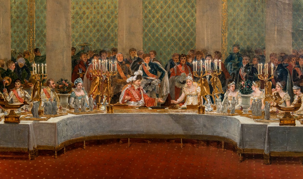 O Banquete do Casamento de Napoleão Bonaparte (1769-1821) e Marie-Louise de Habsburg-Lorraine (1791-1847) 1810 - Detalhe de: Festa do casamento de Napoleão I e Marie-Louise dá no teatro do Palais des Tuileries, 2 de abril de Alexandre Dufay
