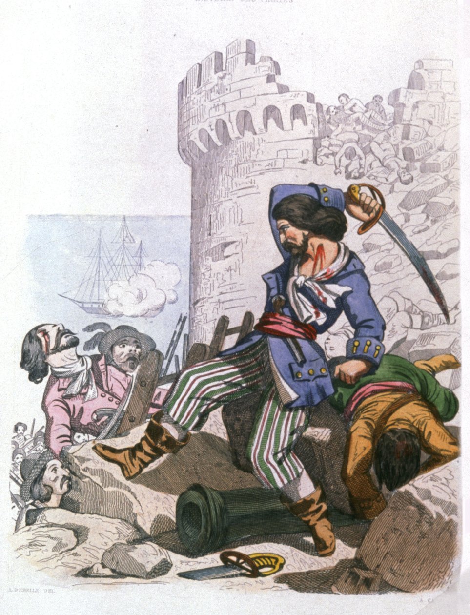 Grammont, pirata francês, c. 1850 (gravura) de Alexandre (after) Debelle