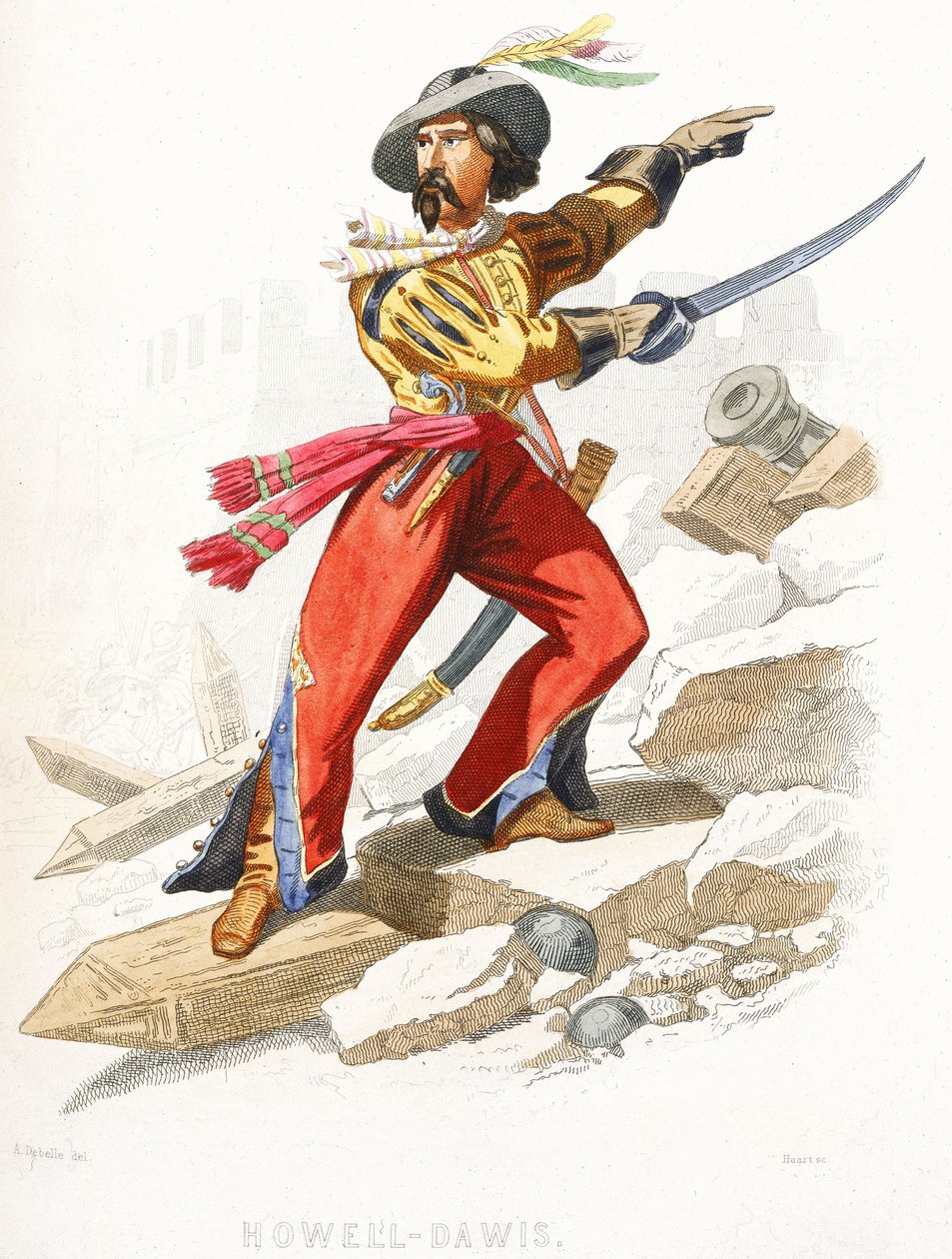 O pirata galês Howell Davis, meados do século XIX (gravura a cores) de Alexandre (after) Debelle