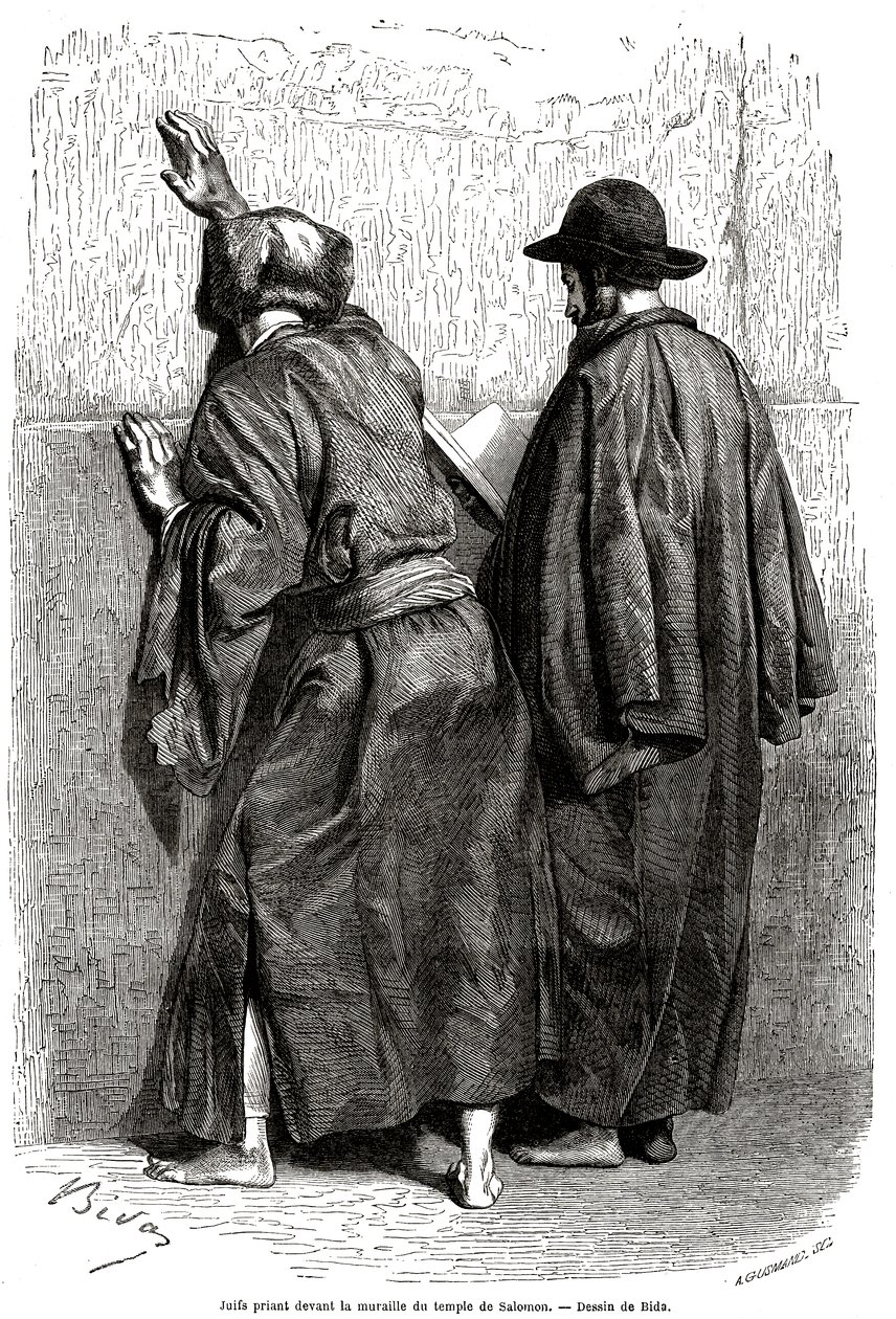 Judeus orando em frente ao Muro de Salomão em Jerusalém de Alexandre Bida