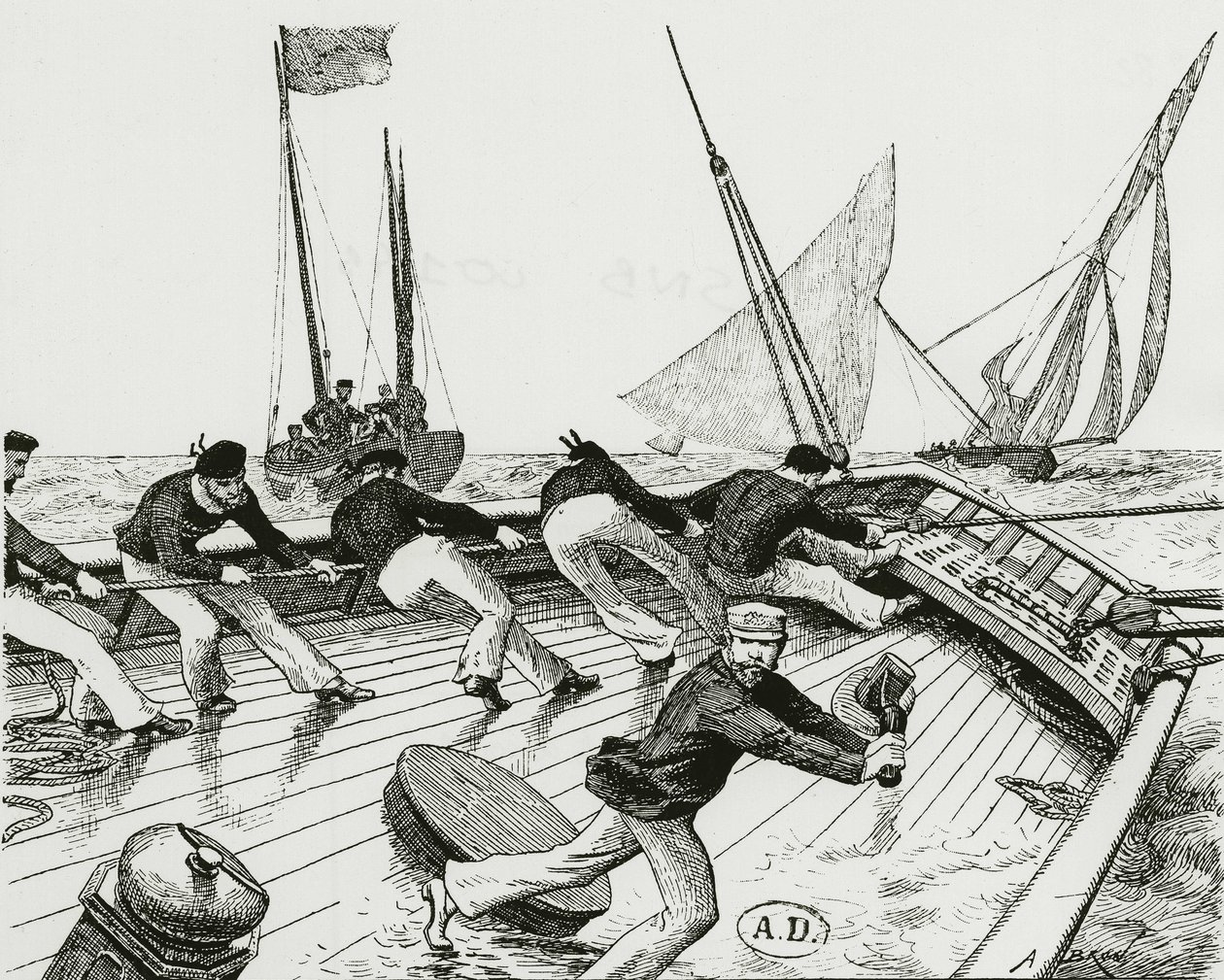 Regata à vela: Le turn du Bateau-Buoée - desenho de A. Brun, Bibl. des Arts deco. de Alexandre Brun