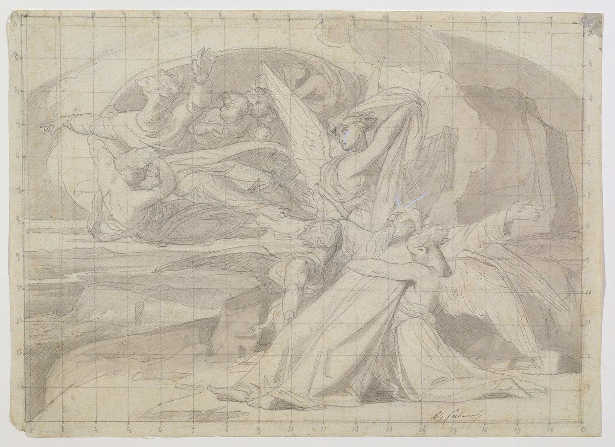 Estudo para a morte de Moisés, 1851 (caneta e tinta, lavar, lápis e guache sobre papel) (ver 225068) de Alexandre Cabanel
