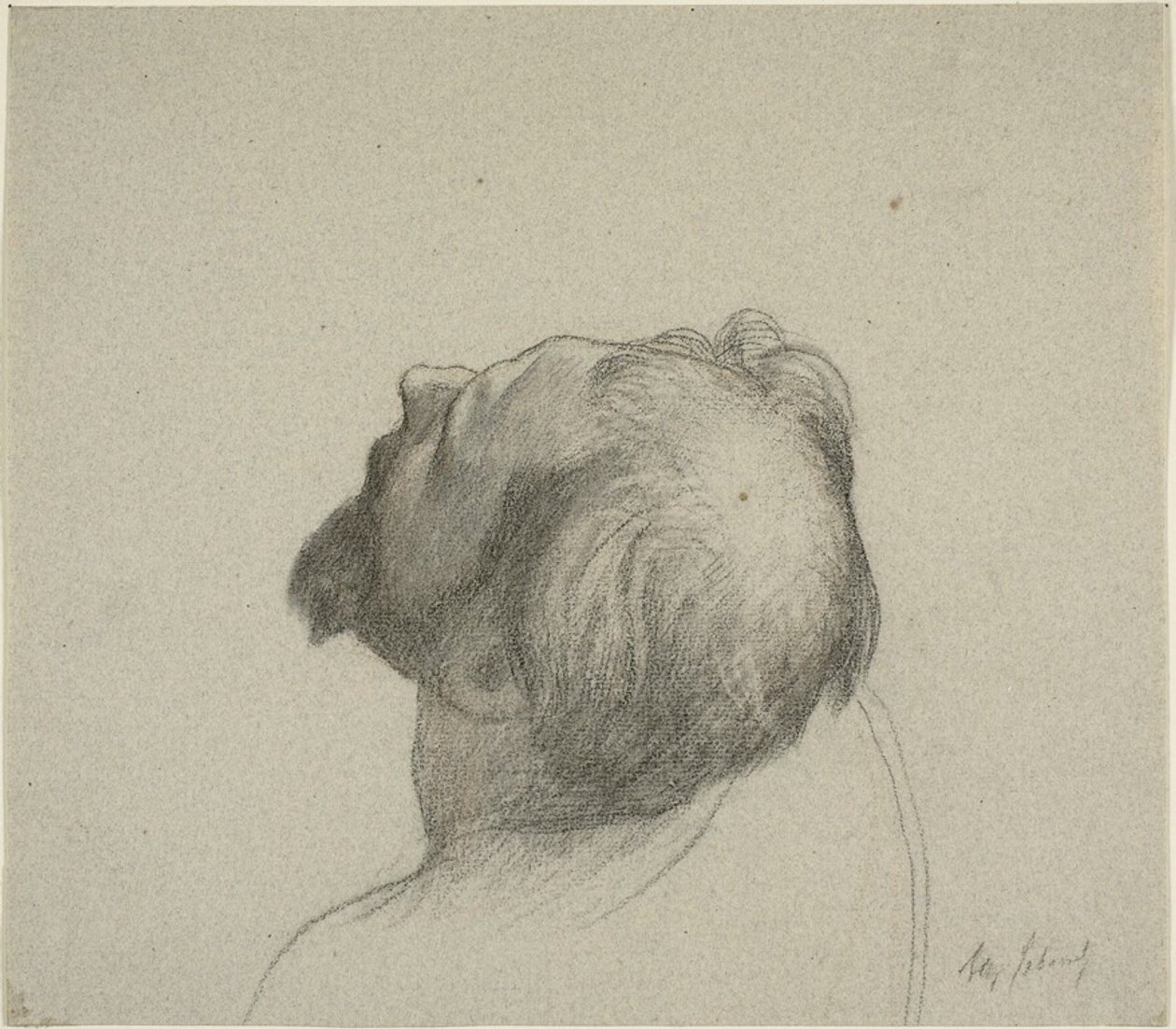 Estudo da cabeça virada para cima de um homem de Alexandre Cabanel