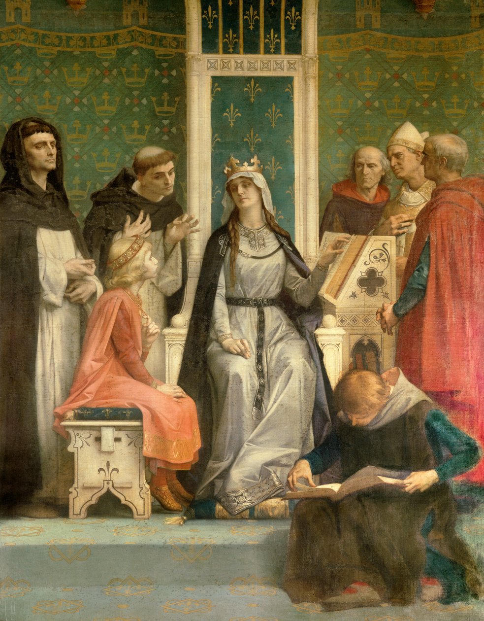 A Rainha Branca de Castela dá uma palestra ao futuro Rei Luís IX (Saint Louis) (1214-1270) Pintura infantil de Alexandre Cabanel (1823-1889) Paris do século XIX, Panteão de Alexandre Cabanel