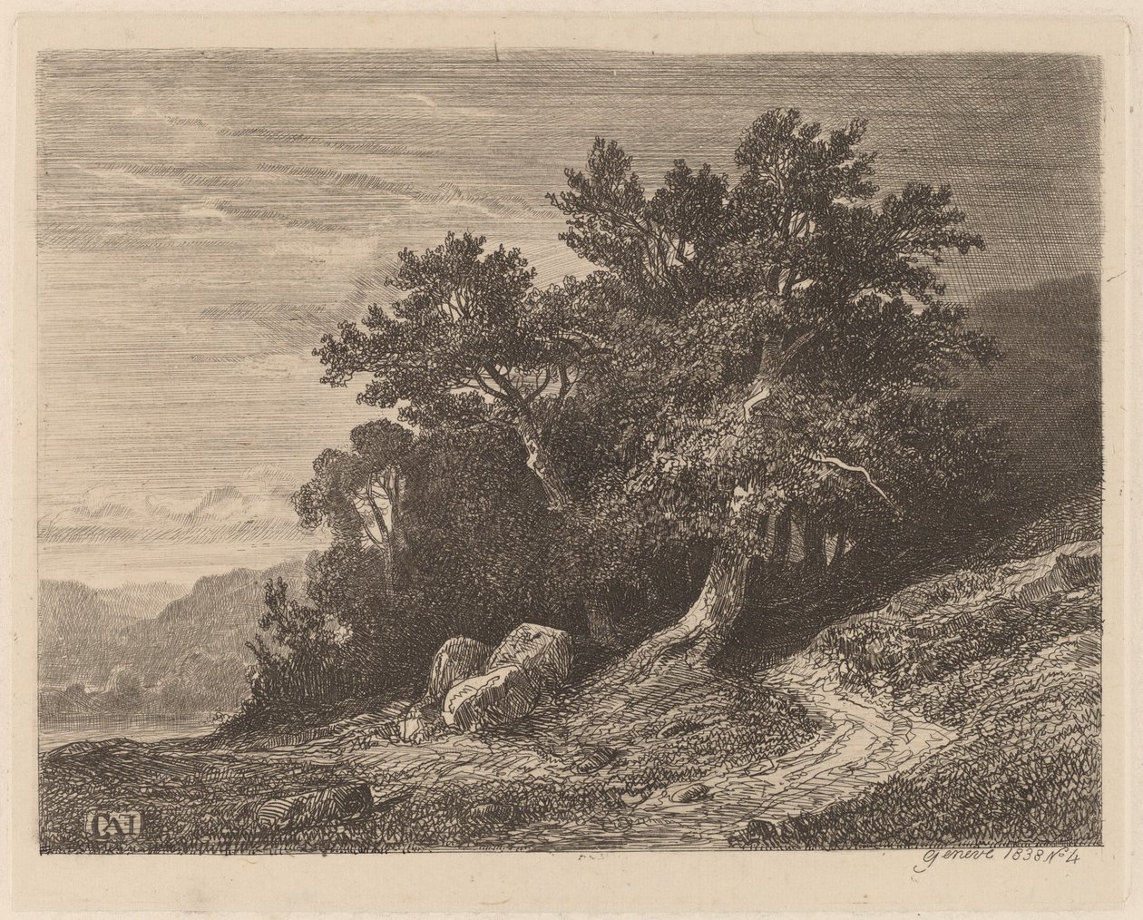 Árvores antigas em uma encosta de Alexandre Calame