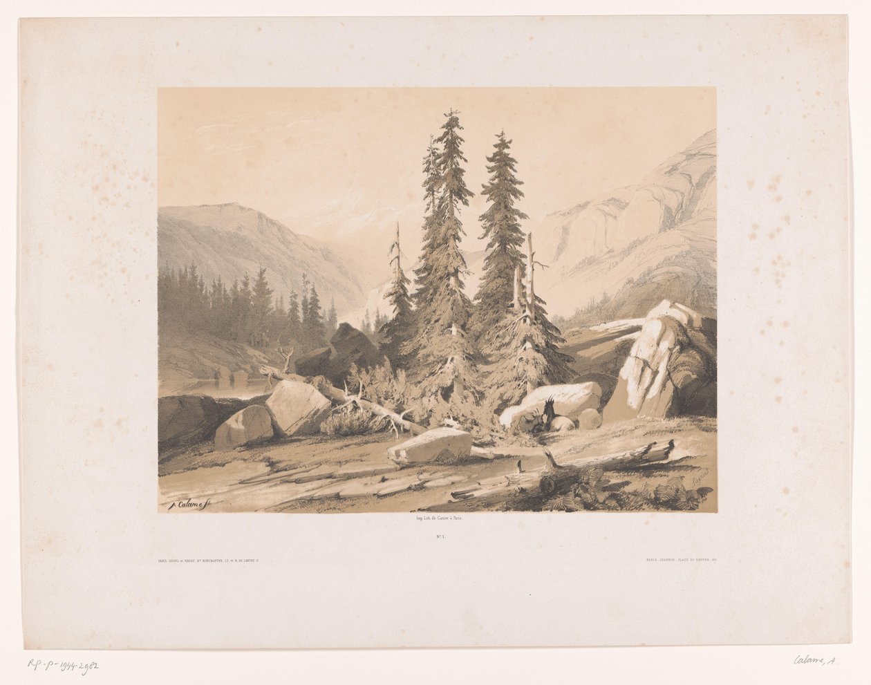 Paisagem de montanha com abeto e cabrito de montanha
Sapins (título sobre o objecto) de Alexandre Calame