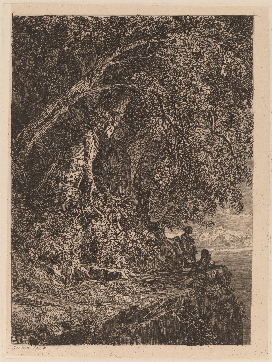 Casal descansando em um penhasco de Alexandre Calame
