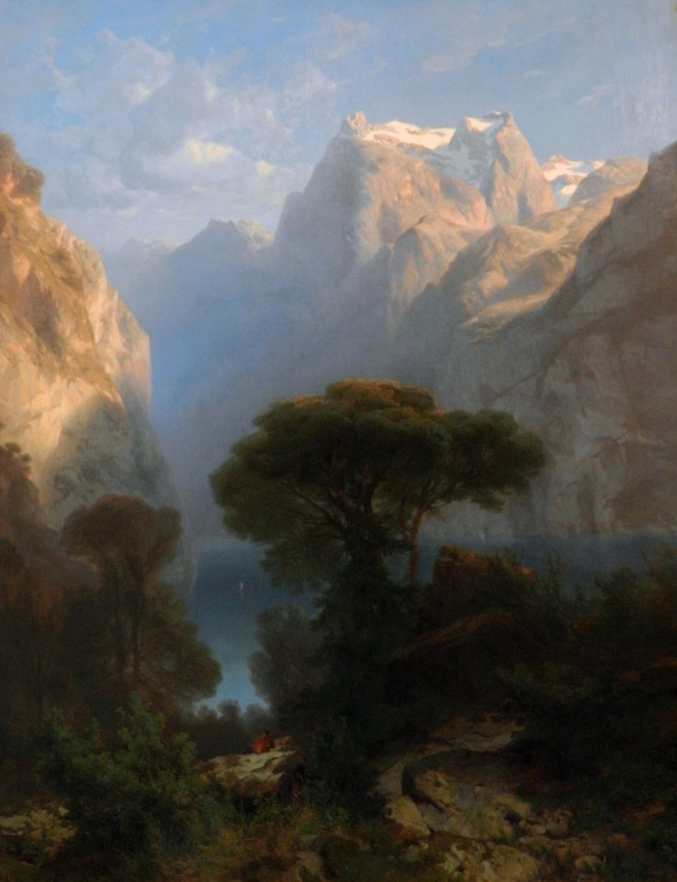 Alemão: Vierwaldstätter See Lake Lucerne (1853) de Alexandre Calame