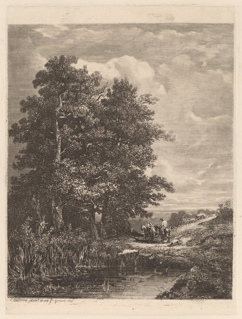 Cavaleiros por uma lagoa de Alexandre Calame