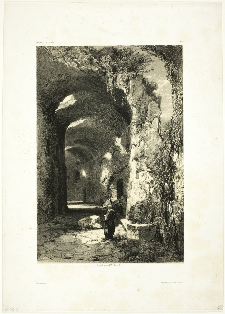 Ruína de um anfiteatro em Pouzzoles (Reino de Nápoles), placa 9 de Oeuvres de A. Calame de Alexandre Calame