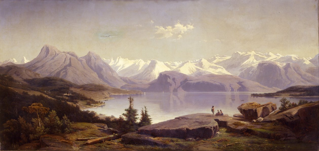 Paisagem suíça com lago de Alexandre Calame